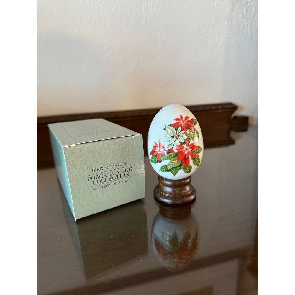 Vintage Avon Winter's Treasure Porcelain Egg with Stand & Box